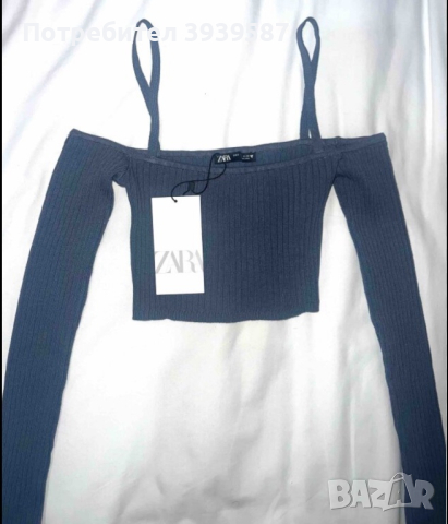 Къс син топ с отворени рамене Zara , снимка 5 - Корсети, бюстиета, топове - 45020953