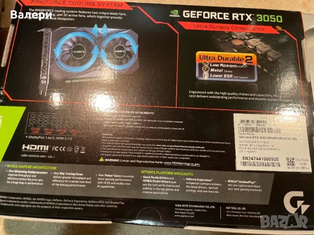 GIGABYTE rtx 3050 windforce 6GB, снимка 2 - Видеокарти - 49391485