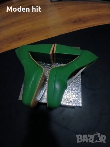 Нови елегантни дамски обувки в зелено /дебел ток и платформа/, снимка 5 - Дамски обувки на ток - 53673474