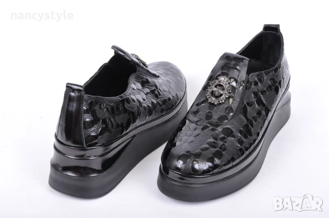 NEW! Ефектни дамски обувки Естествена кожа - Лак - Два цвята, снимка 4 - Дамски ежедневни обувки - 51719499