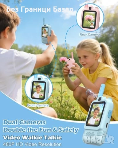 Ново Уоки-токи с видео за деца, 1900ft обхват, удароустойчиви, синьо/розово, снимка 3 - Образователни игри - 53696727