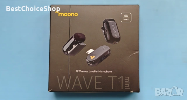 Maono Wave T1 безжичен лавалиер микрофон USB-C, 48kHz шумопотискащ, снимка 2 - Селфи стикове, аксесоари - 54117729