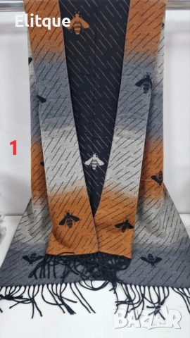 Кашмирен шал на пчели уникален дизайн две лица, снимка 3 - Шалове - 52896291