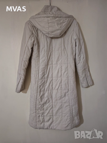 -75% Светло бежово екрю дамско дълго яке парка с качулка S размер, снимка 2 - Якета - 51857898