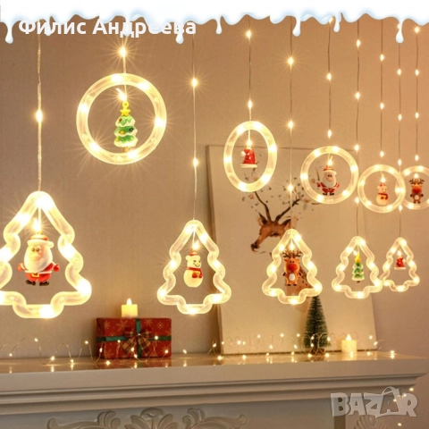 Светещ коледен гирлянд с рингове и малки коледни фигурки 5 броя коледни елхи , снимка 3 - Други стоки за дома - 52565291