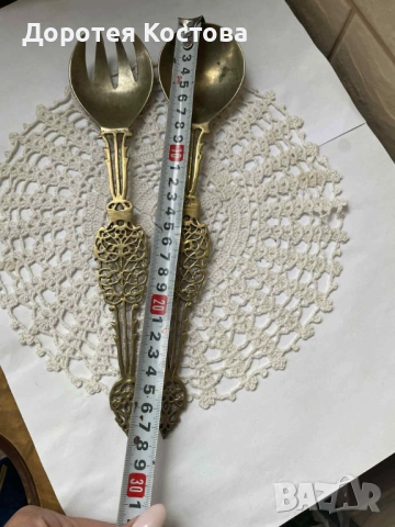 Красиви месингови прибори за сервиране от Англия, снимка 7 - Прибори за хранене, готвене и сервиране - 52641608