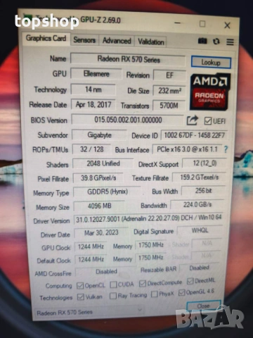 Видеокартa SAPPHIRE NITRO+ RX 570 4GB, снимка 5 - Видеокарти - 50501454
