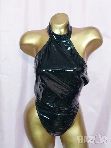 L Черно боди от лак / винил /, снимка 3 - Корсети, бюстиета, топове - 52716867