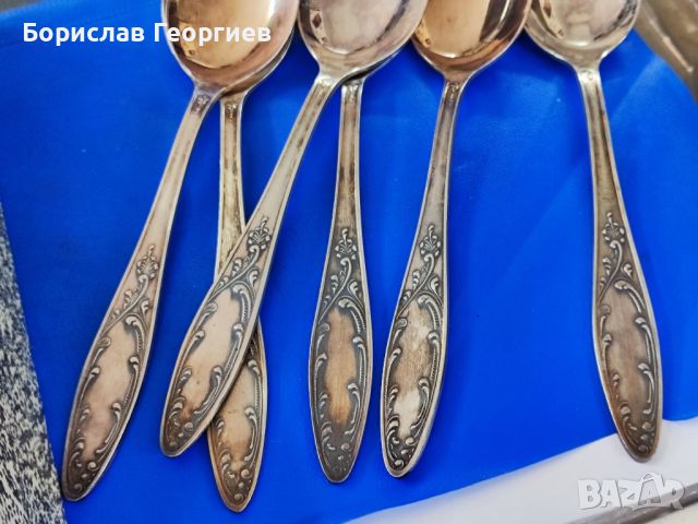 Руски посребрени лъжици, снимка 5 - Прибори за хранене, готвене и сервиране - 46037894