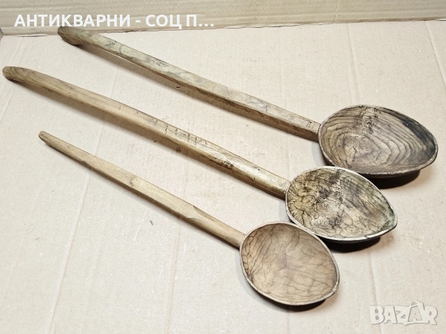 Комплект Стари Ръчно Изработени Дървени Лъжици, Стара Ръчно Изработена Дървена Лъжица. / НОМЕР 1597., снимка 3 - Антикварни и старинни предмети - 53670094