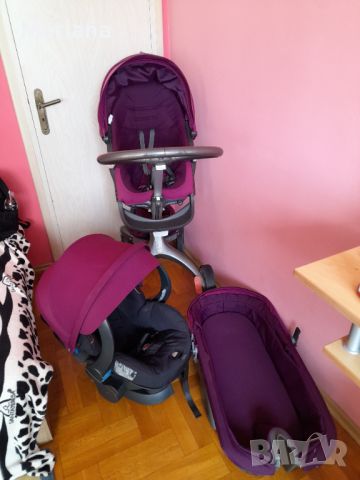 Пълен комплект количка с шаси Stokke Xplory V4 3 в 1 в лилав цвят Purple , снимка 1 - Детски колички - 46434457