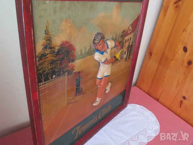 Стара голяма картина,релефна 60.94см.x91.44 cm.-Wimbledon Tennis Club Wooden, 3D, снимка 6 - Картини - 47467421