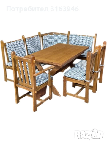 Кухненски дъбов ъгъл с трапезна масивна маса и 3бр. столове