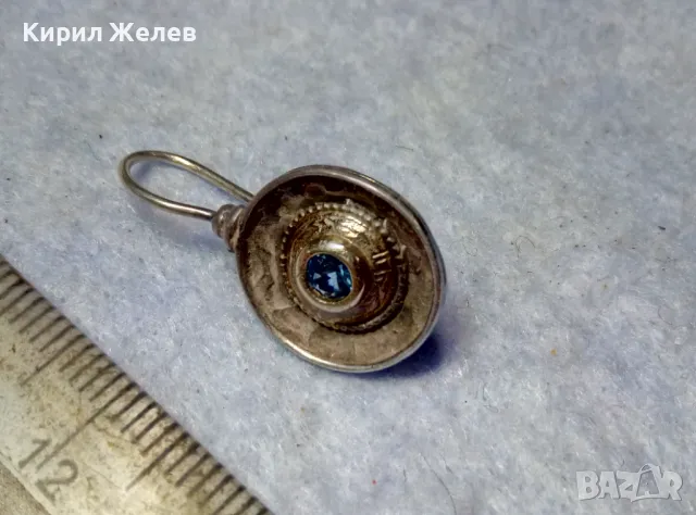 СТАРА СКЪПОЦЕННА СРЕБЪРНА ОБЕЦА СРЕБРО 925 със СИН ЦИРКОН РЪЧНА ИЗРАБОТКА с ЩЕМПЕЛ на МАЙСТОРА 43199, снимка 11 - Антикварни и старинни предмети - 49682608