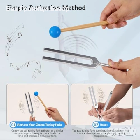 Нов Камертон сет за йога медитация рейки 9 броя 174–963Hz + калъф + чукче, снимка 4 - Йога - 53463662