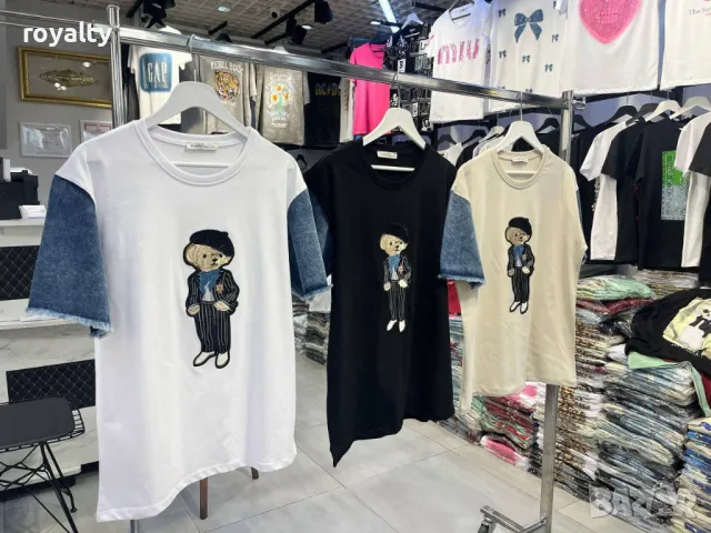 Памучна дамска тениска с ръкав деним 