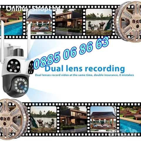 Безжична WiFi IP камера с 3 обектива 12MPx, нощно виждане, 360°, iCSee, микрофон, снимка 4 - IP камери - 50303442