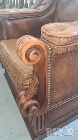 кожена холова гарнитура 3+1+1, снимка 10 - Дивани и мека мебел - 50700242