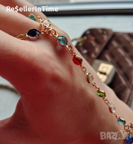 Нова чанта с кристали, в кафяво, плюс подарък гривна, снимка 4 - Чанти - 53383104