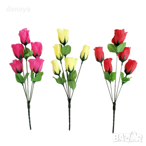 6160 Изкуствени цветя букет рози за декорация, 33 см, снимка 6 - Изкуствени цветя - 53822417