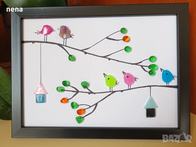 Пана от мидички, камъчета, стъкълца и други материали, снимка 4 - Декорация за дома - 51194812