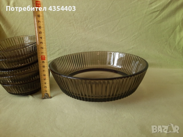 Стъклен сервиз – 6 малки купички и 1 голяма купа, снимка 8 - Сервизи - 53713904