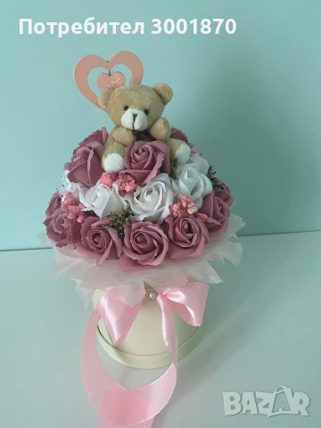 Сапунени рози в кутия подарък за  нея, снимка 2 - Изкуствени цветя - 48637675