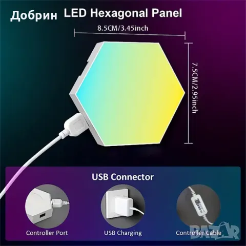 Комплект от 6 модулни RGB шестоъгълни стенни лампи, снимка 3 - Лампи за стена - 46847252