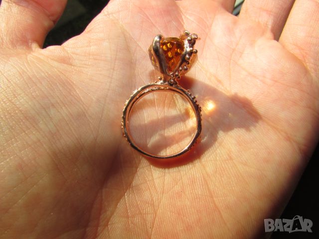 925 сребърен пръстен с цитрин 20 карата, 21x14мм, тегло 8.9гр., снимка 6 - Пръстени - 46417391