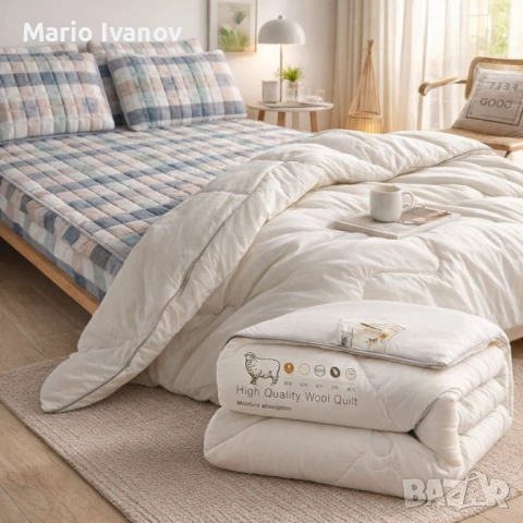 Капитониран чаршаф от нетъкана материя 1,80 x 2,00 м + 2 калъфки + Подарък Зимен юрган с овча вълна 