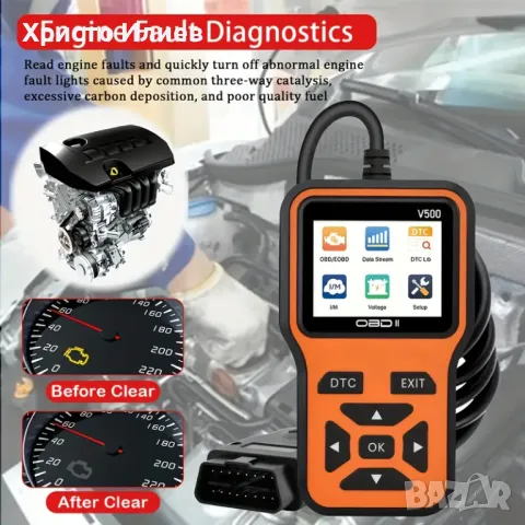 Автомобилен Диагностичен инструмент OBD Скенер за кодове и грешки на двигателя OBD2 V500, снимка 5 - Аксесоари и консумативи - 50266978