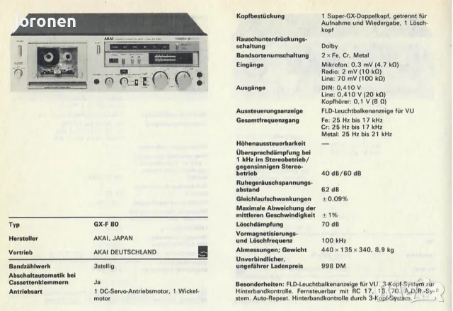 Касетен дек AKAI GX-F80, снимка 10 - Декове - 48826158