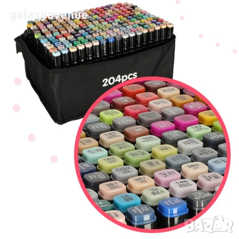 Двустранни алкохолни маркери в куфар 204 бр. + стойка, снимка 2 - Други - 53534507