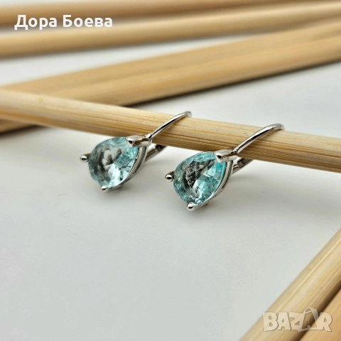 Сребърни обеци: "Аква", снимка 3 - Обеци - 52739223