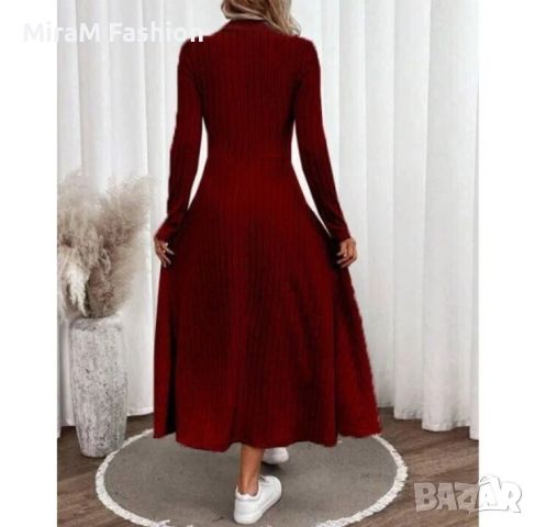 Разкроена дълга дамска рокля в цвят бордо
