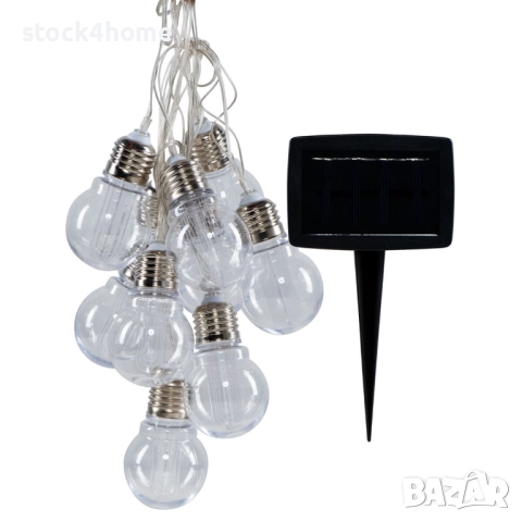 Светещ гирлянд 10 x LED със соларен панел декоративна светеща верига 2м, сензор за здрач