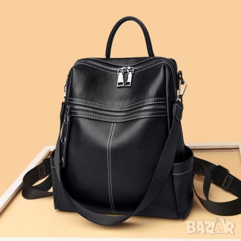 Дамска чанта-раница от естествена кожа Black 1229, снимка 3 - Раници - 45353372
