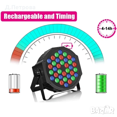 Акумулаторни LED прожектори RGB 36W DMX Sound Active с дистанционно, снимка 3 - Друга електроника - 53642505