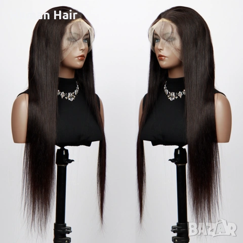 Естествена дълга права перука 80 см - черна бразилска коса, 360° дантела, снимка 2 - Аксесоари за коса - 53375094