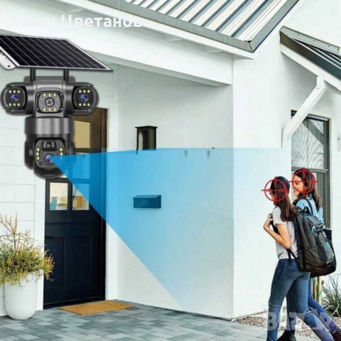 Соларна камера Lylu 4G със SIM и 4 лещи – автономно наблюдение без ток и Wi‑Fi, снимка 3 - IP камери - 53502103