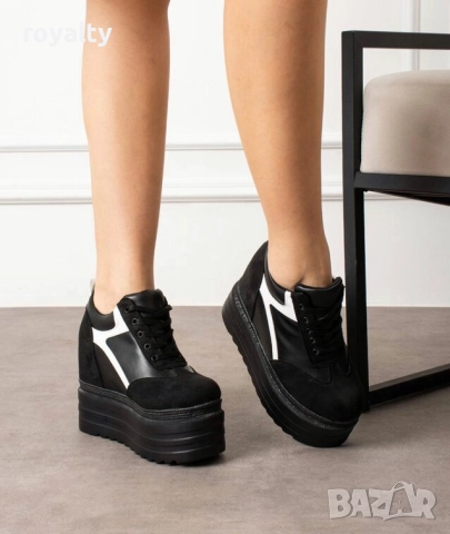 Кецове на Платформа - Черно с Бяло, снимка 3 - Кецове - 52828198