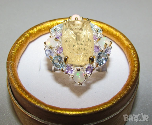 925 сребърен пръстен с лимонов кварц 28 карата, снимка 3 - Пръстени - 53811092