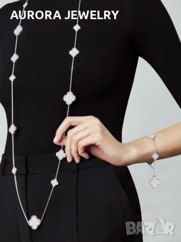 Van Cleef & Arpels VCA Silver Diamond Magic Alhambra Дамска Гривна, снимка 5 - Гривни - 53243205