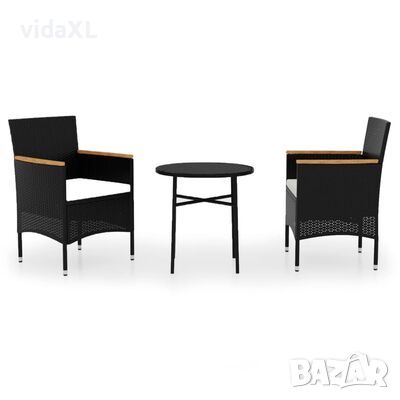 vidaXL Градински трапезен комплект, 3 части, полиратан, черен（SKU:3120086, снимка 1 - Градински мебели, декорация  - 45570194