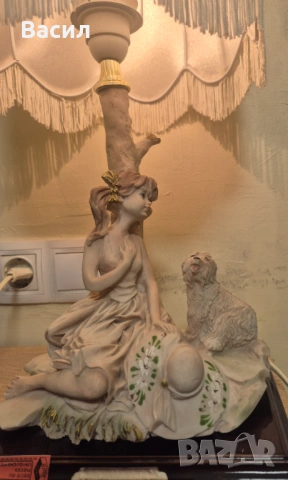Винтидж декоративна настолна лампа – фигура момиче с куче, снимка 4 - Други ценни предмети - 54149262