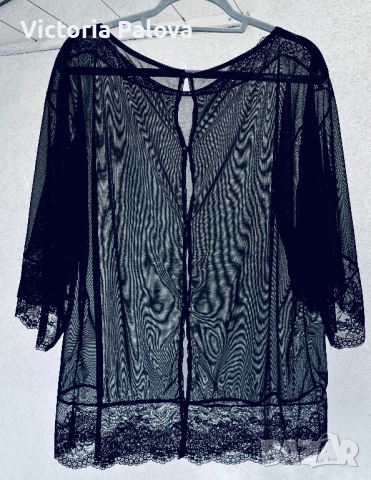 Ефирна черна блуза тюл с дантела, снимка 3 - Корсети, бюстиета, топове - 52234601