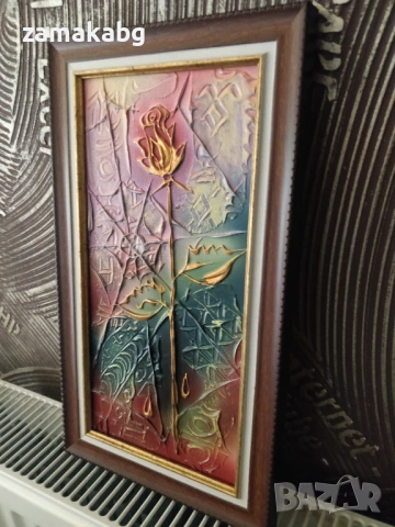 Авторска Картина Роза, 15x30 см (без рамката), Теника Смесена, Пластмасова рамка, Иван Тодоров, снимка 3 - Картини - 54042974