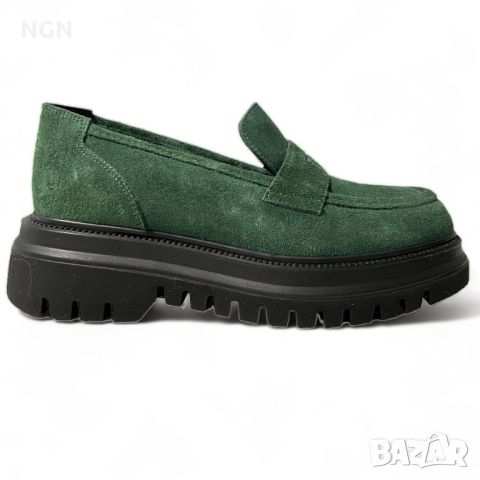 Модерни дамски лоуфъри в тъмно зелен естествен велур с класическа визия , снимка 9 - Дамски ежедневни обувки - 45082733