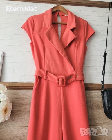 Елегантен гащеризон цвят корал с коланче и джобове , снимка 10 - Гащеризони - 51010059