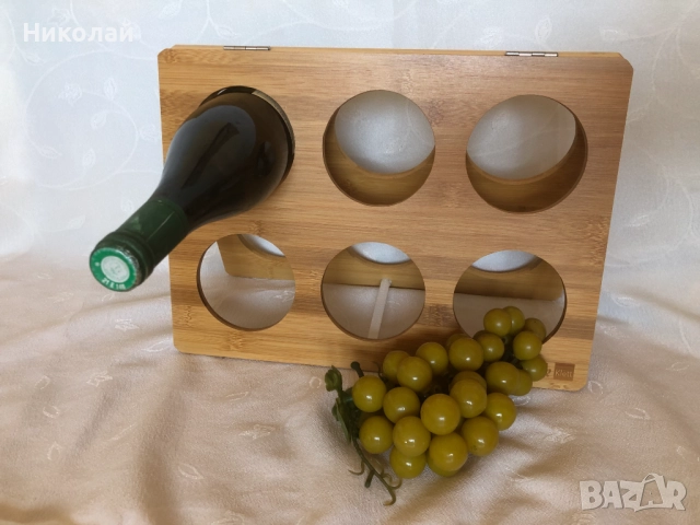 Сгъваема бамбукова стойка за вино за 6 бутилки + подарък изкуствен декоративен грозд, практична , снимка 6 - Декорация за дома - 52266951